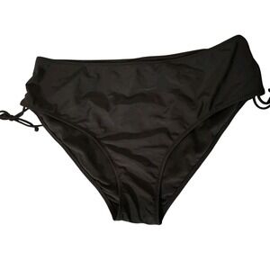 Black High Waist Bikini Bottoms Ruched Sides Tie Swimsuit Beachwear Size‎ XXL